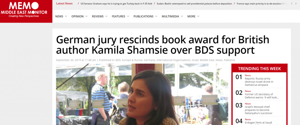 German Jury Rescinds Book Award For British Author Kamila Shamsie Over Bds Support Middle East 